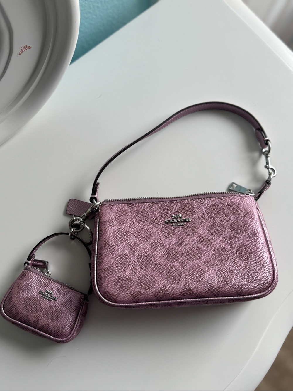 Coach Metallic Lilac Signature Small Wristlet with Key Pouch